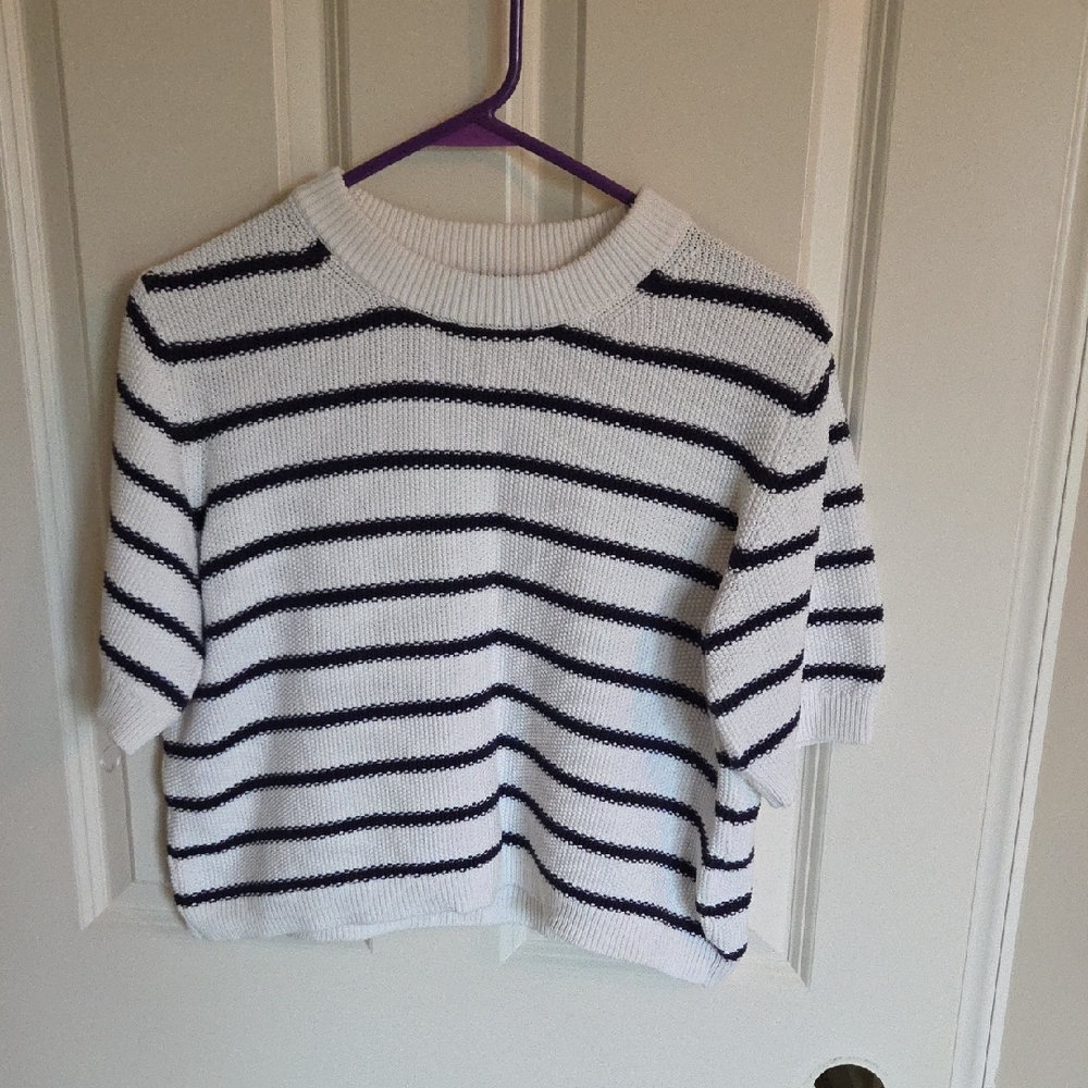 French Connection Navy and White Striped Sweater, Size Large